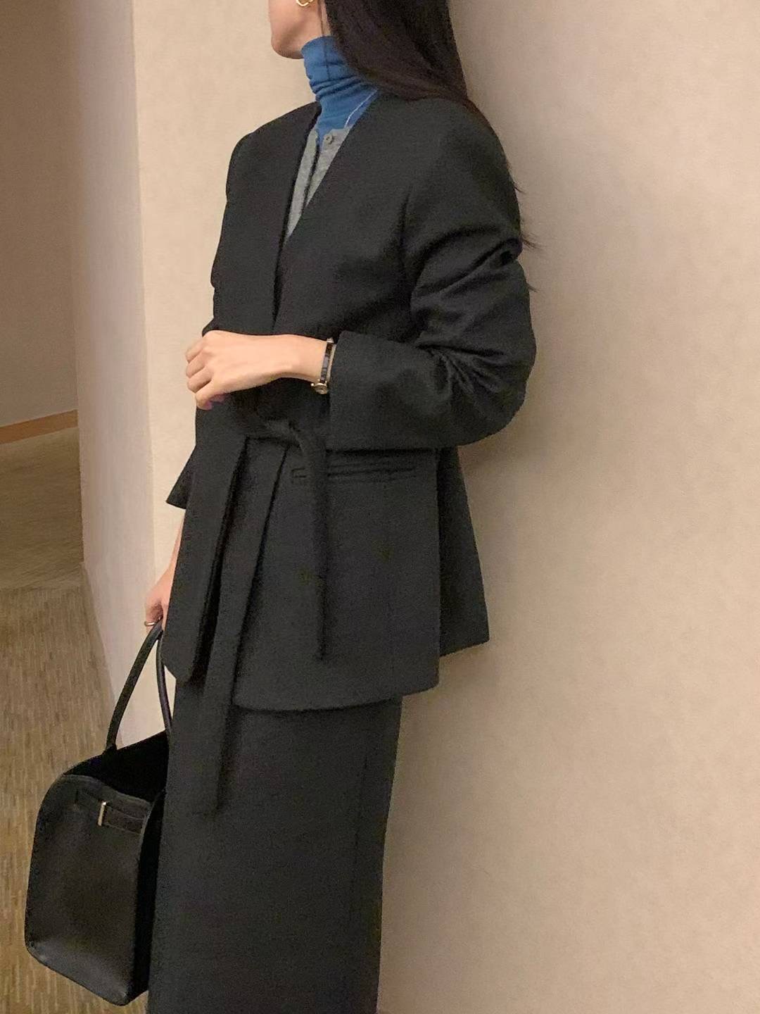 SATURDAY東大門代購女士新品職業真品人氣短款大衣含腰繩SATURDAY短款大衣