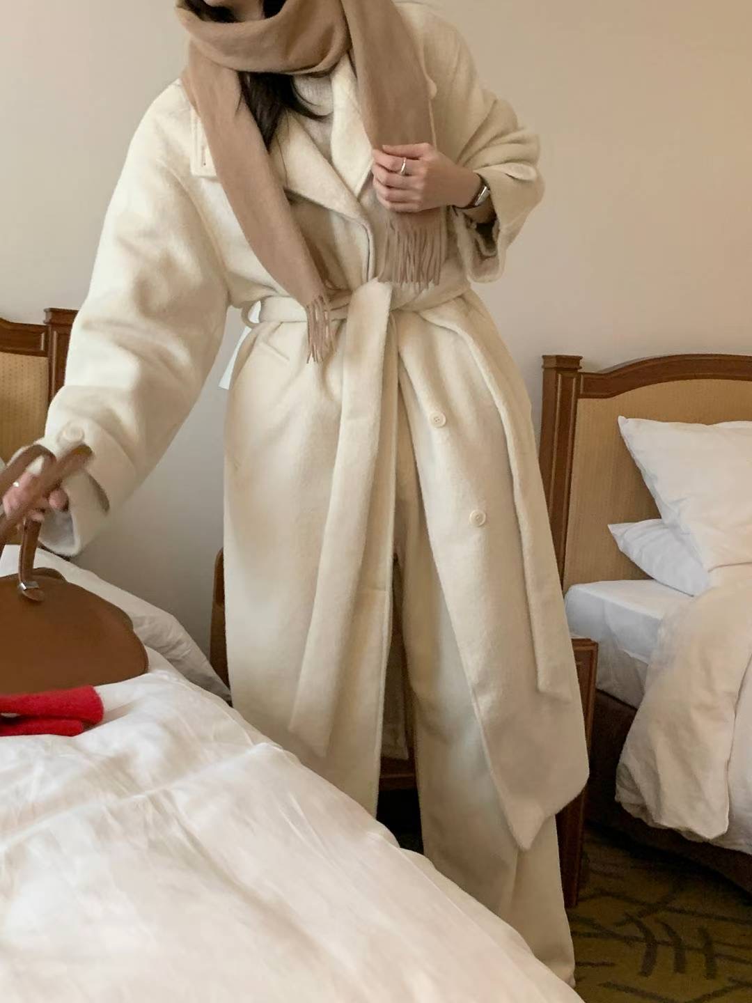 SATURDAY東大門直郵女士新品26春夏中長款大衣含腰帶高領SATURDAY中長款大衣