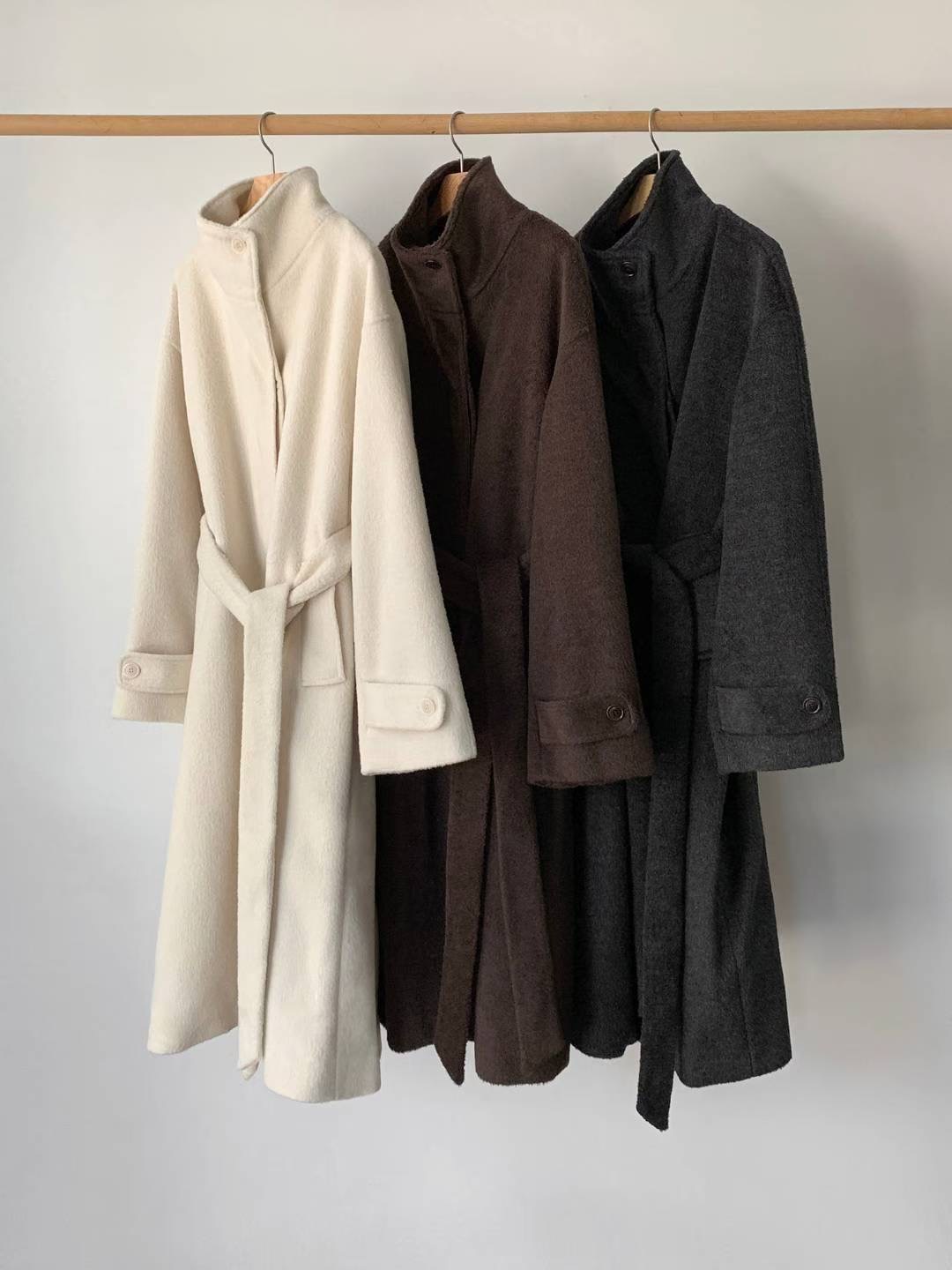 SATURDAY東大門直郵女士新品26春夏中長款大衣含腰帶高領SATURDAY中長款大衣