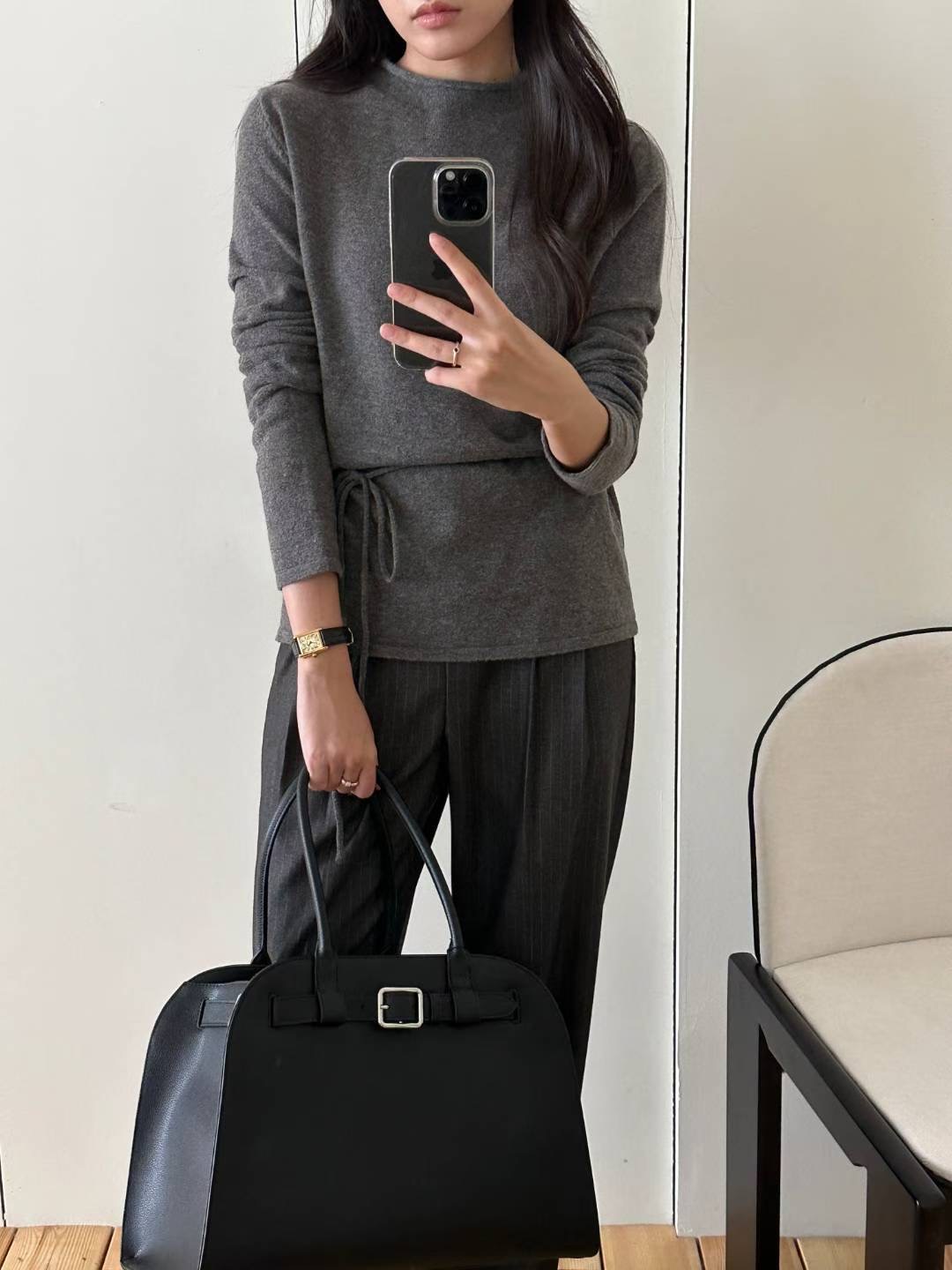 SATURDAY東大門直郵女裝新品26春夏時尚針織衫含腰繩保暖SATURDAY針織衫