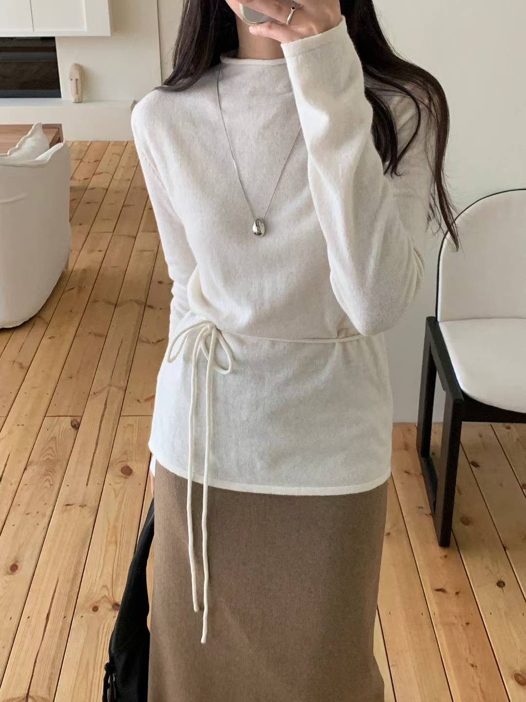 SATURDAY東大門直郵女裝新品26春夏時尚針織衫含腰繩保暖SATURDAY針織衫圖色1