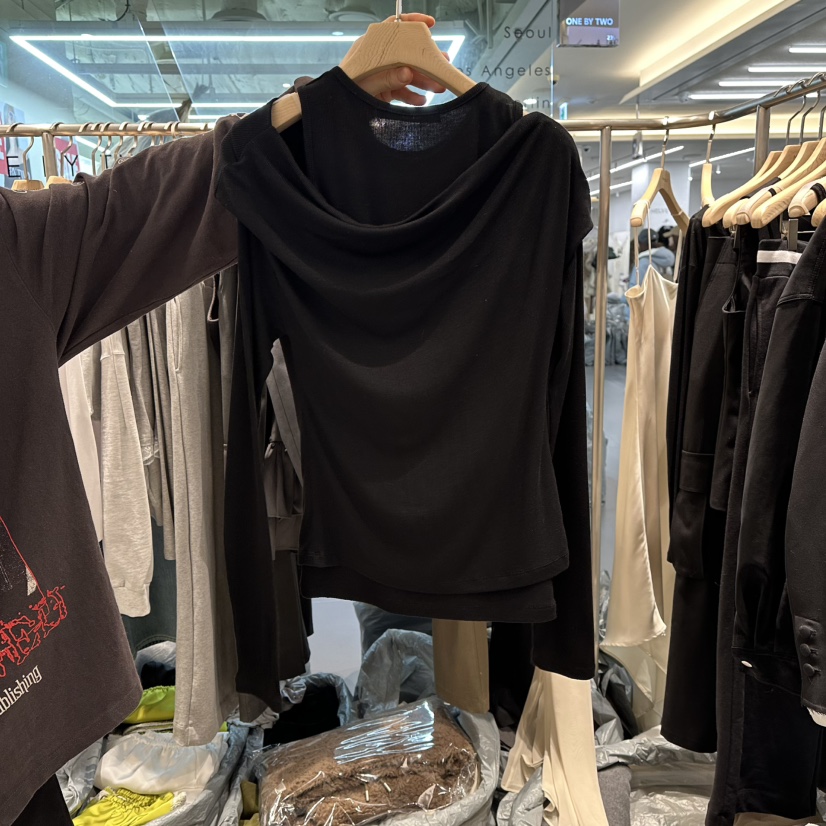 HONG.U東大門代購女士新款時尚職業熱賣長袖T恤假兩件折扣HONG.U長袖T恤