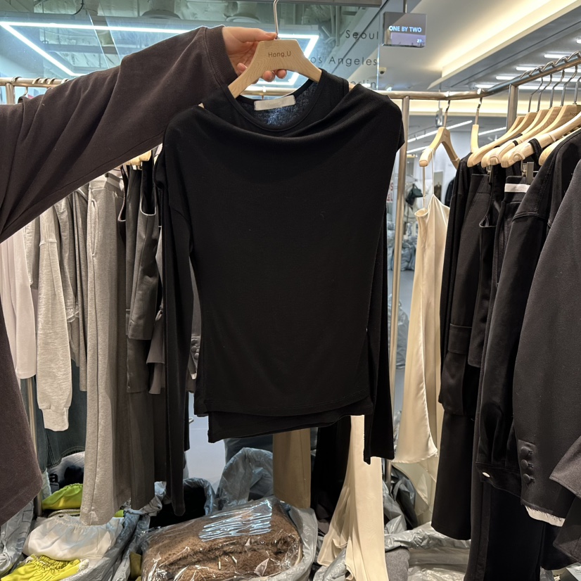HONG.U東大門代購女士新款時尚職業熱賣長袖T恤假兩件折扣HONG.U長袖T恤圖色3