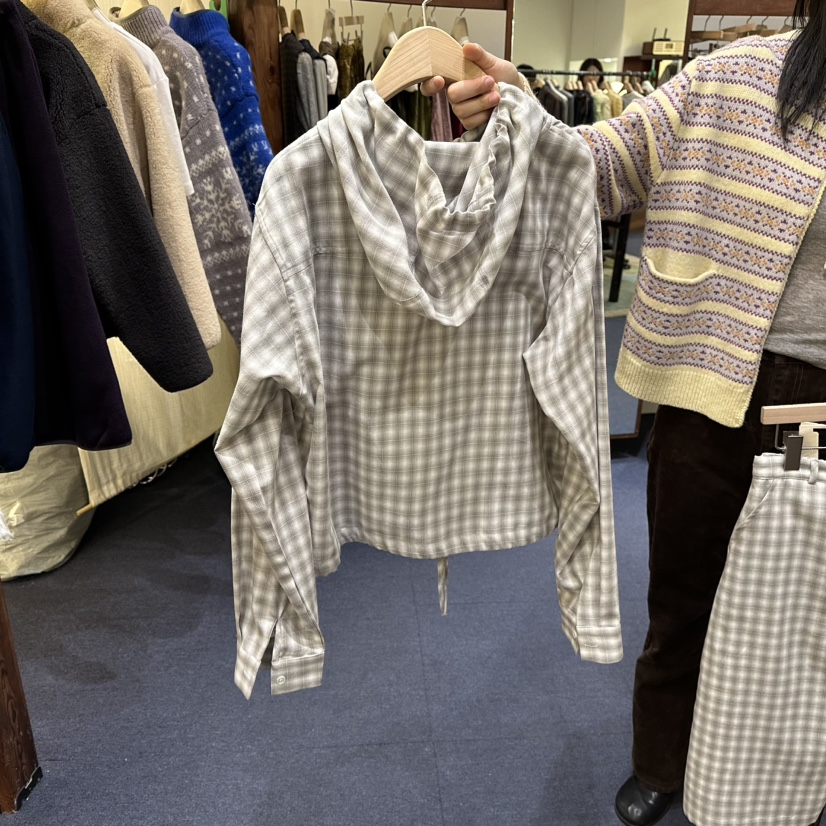 FURE韓國代購女裝新品推薦職業休閑襯衫蕾絲衫連帽衫格子FURE襯衫/蕾絲衫