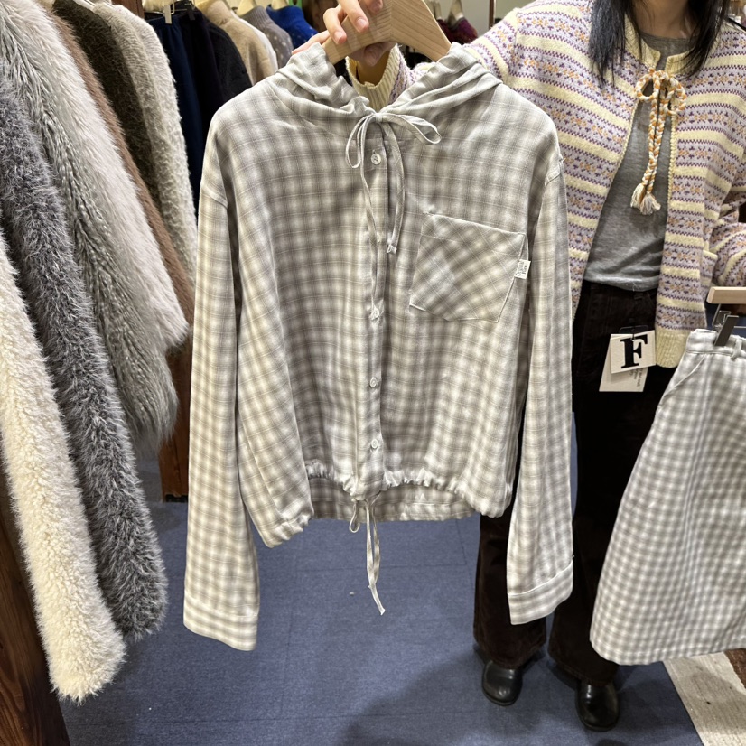 FURE韓國代購女裝新品推薦職業休閑襯衫蕾絲衫連帽衫格子FURE襯衫/蕾絲衫圖色2