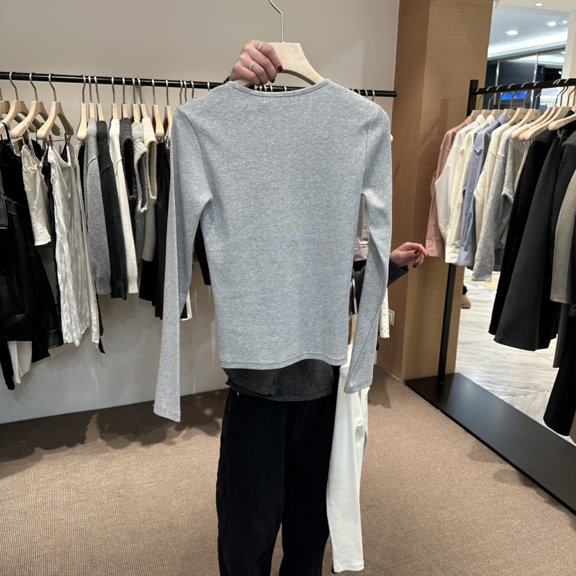 LE BUTTER韓國直郵女士新品職業推薦熱賣26春季長袖T恤紐扣LE BUTTER長袖T恤