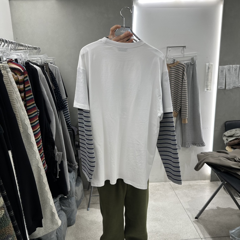 ANDE東大門直郵女裝新款時尚休閑26春季長袖T恤假兩件刺繡Ande長袖T恤