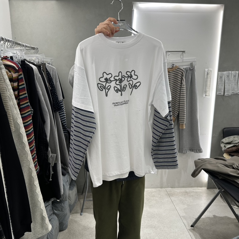 ANDE東大門直郵女裝新款時尚休閑26春季長袖T恤假兩件刺繡Ande長袖T恤圖色1