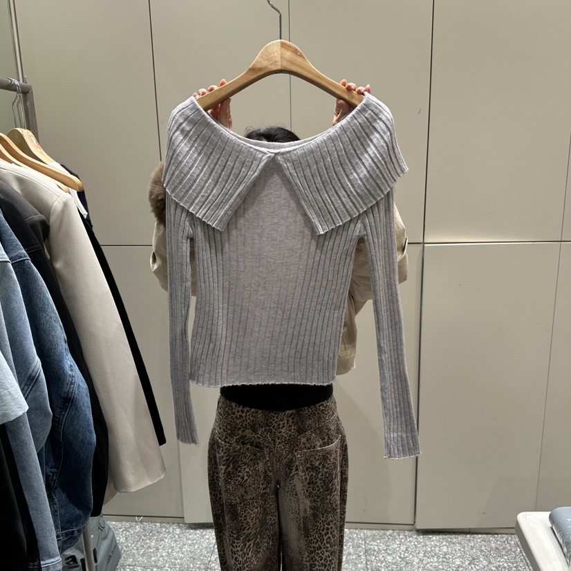 SOF韓國代購女裝新款人氣推薦26春季時尚職業休閑針織衫露肩SOF針織衫