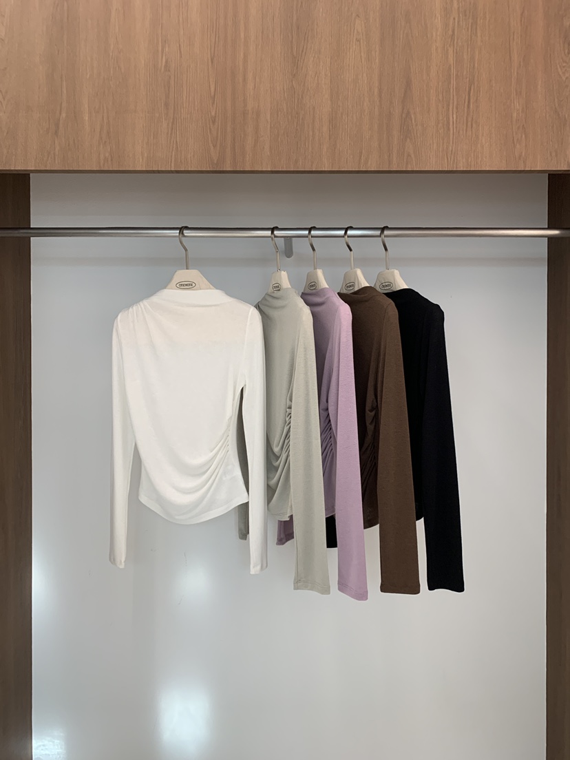 ONE MONE韓國代購女裝新品26春季推薦熱賣休閑長袖T恤褶皺ONE MONE長袖T恤圖色2左二色