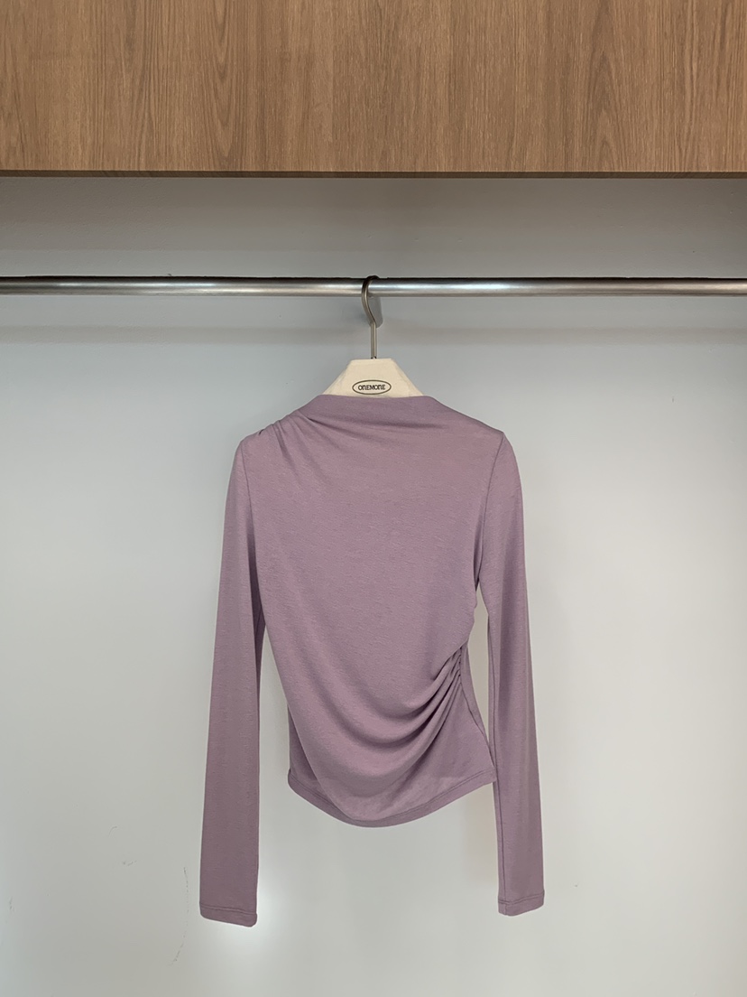 ONE MONE韓國代購女裝新品26春季推薦熱賣休閑長袖T恤褶皺ONE MONE長袖T恤圖色3