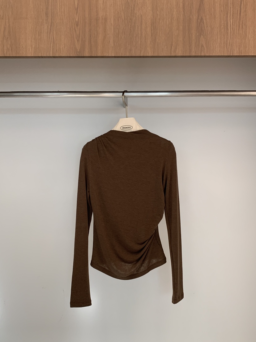 ONE MONE韓國代購女裝新品26春季推薦熱賣休閑長袖T恤褶皺ONE MONE長袖T恤圖色4