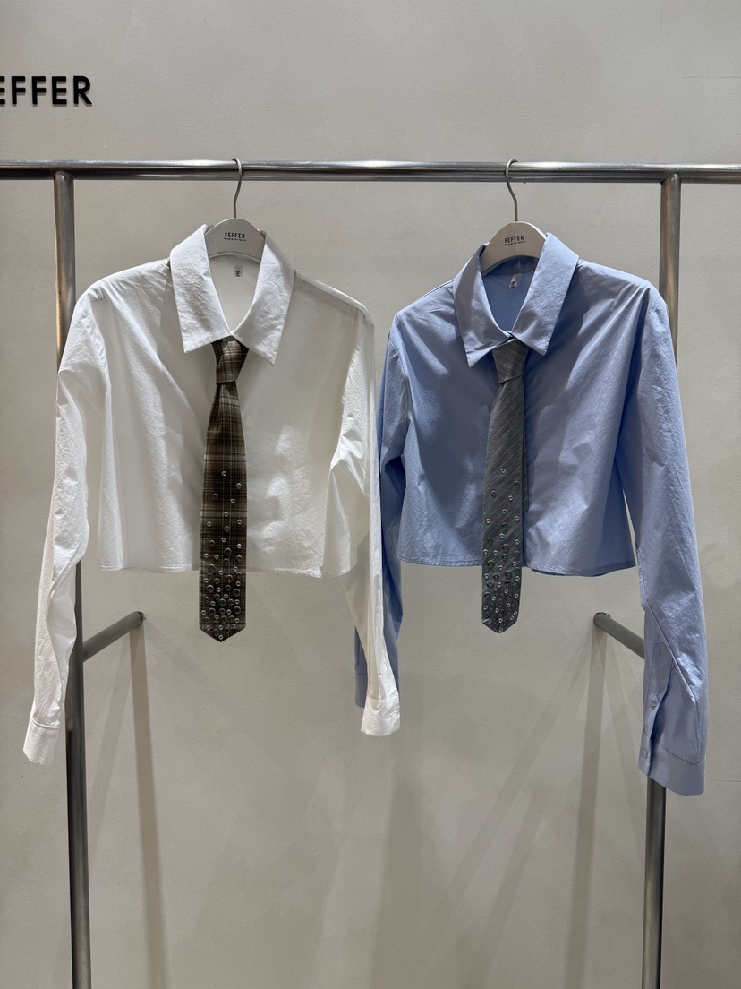 FEFFER韓國直郵女士新款26春季推薦襯衫蕾絲衫含領帶圓領FEFFER襯衫/蕾絲衫