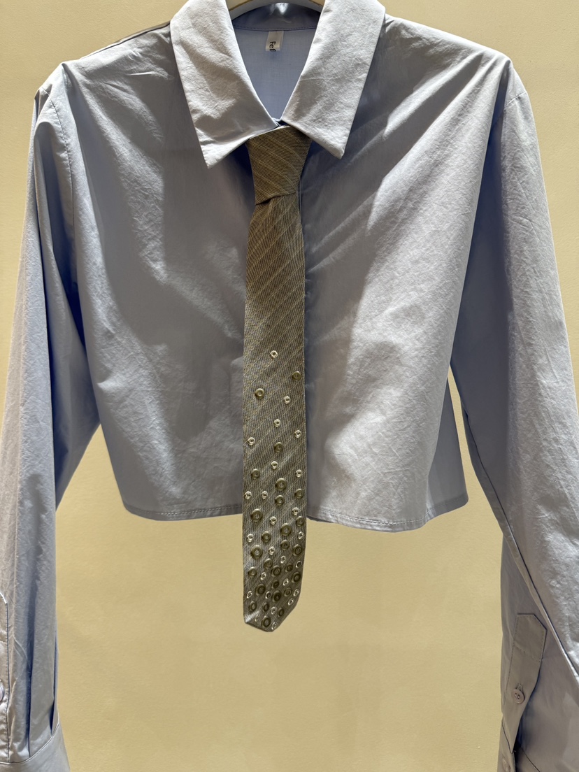 FEFFER韓國直郵女士新款26春季推薦襯衫蕾絲衫含領帶圓領FEFFER襯衫/蕾絲衫