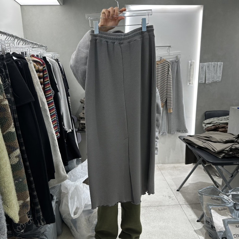 ANDE東大門代購女士新款時尚26春季休閑長裙華夫格修身格紋Ande長裙