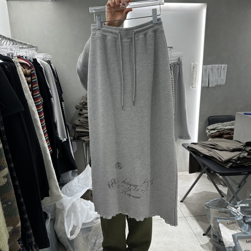 ANDE東大門代購女士新款時尚26春季休閑長裙華夫格修身格紋Ande長裙圖色1