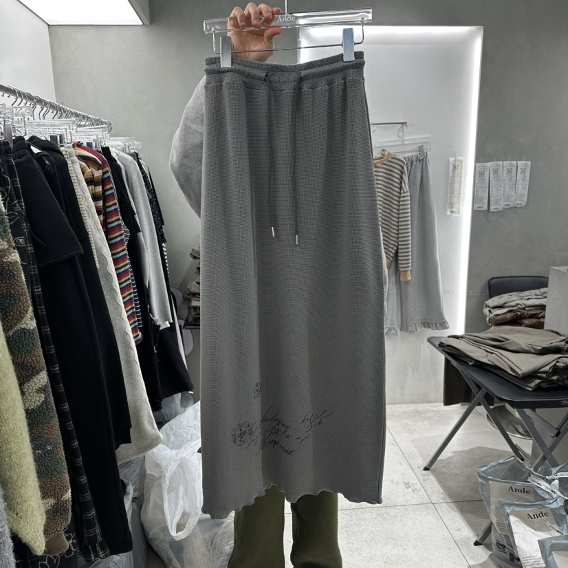 ANDE東大門代購女士新款時尚26春季休閑長裙華夫格修身格紋Ande長裙圖色3