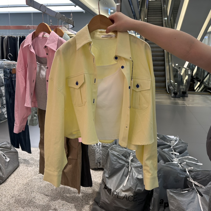 ATPZ東大門代購女士新品熱賣襯衫蕾絲衫不含內搭口袋短款ATTENTION PLEAES襯衫/蕾絲衫圖色2