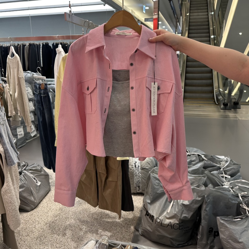 ATPZ東大門代購女士新品熱賣襯衫蕾絲衫不含內搭口袋短款ATTENTION PLEAES襯衫/蕾絲衫圖色3