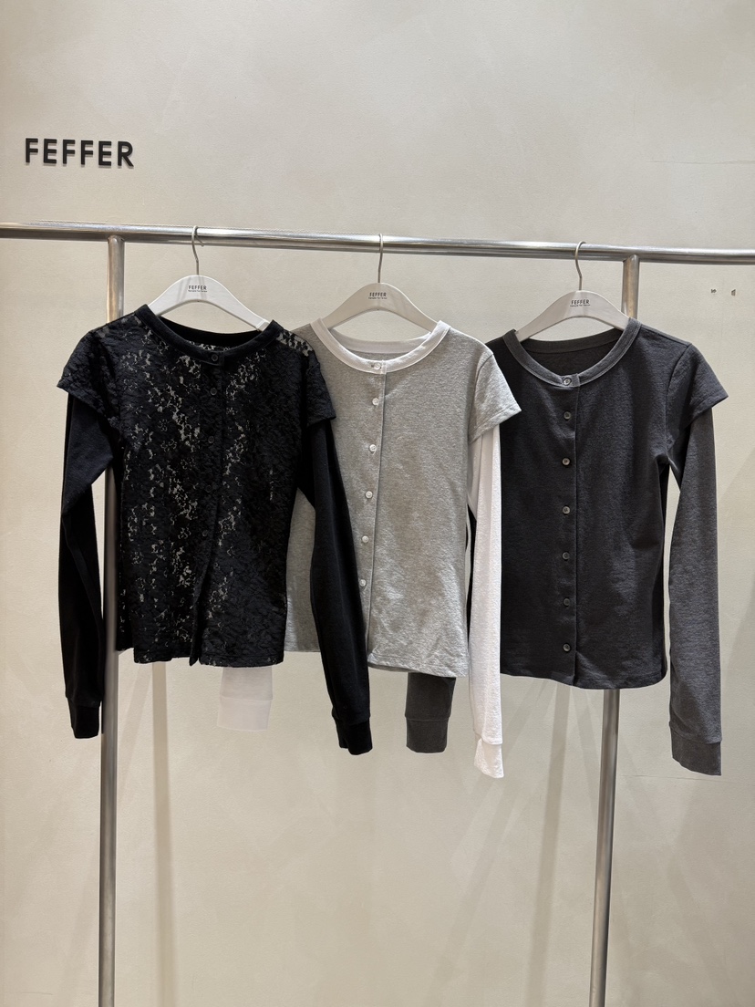 FEFFER東大門代購女裝新款26春季休閑職業推薦長袖T恤假兩件FEFFER長袖T恤