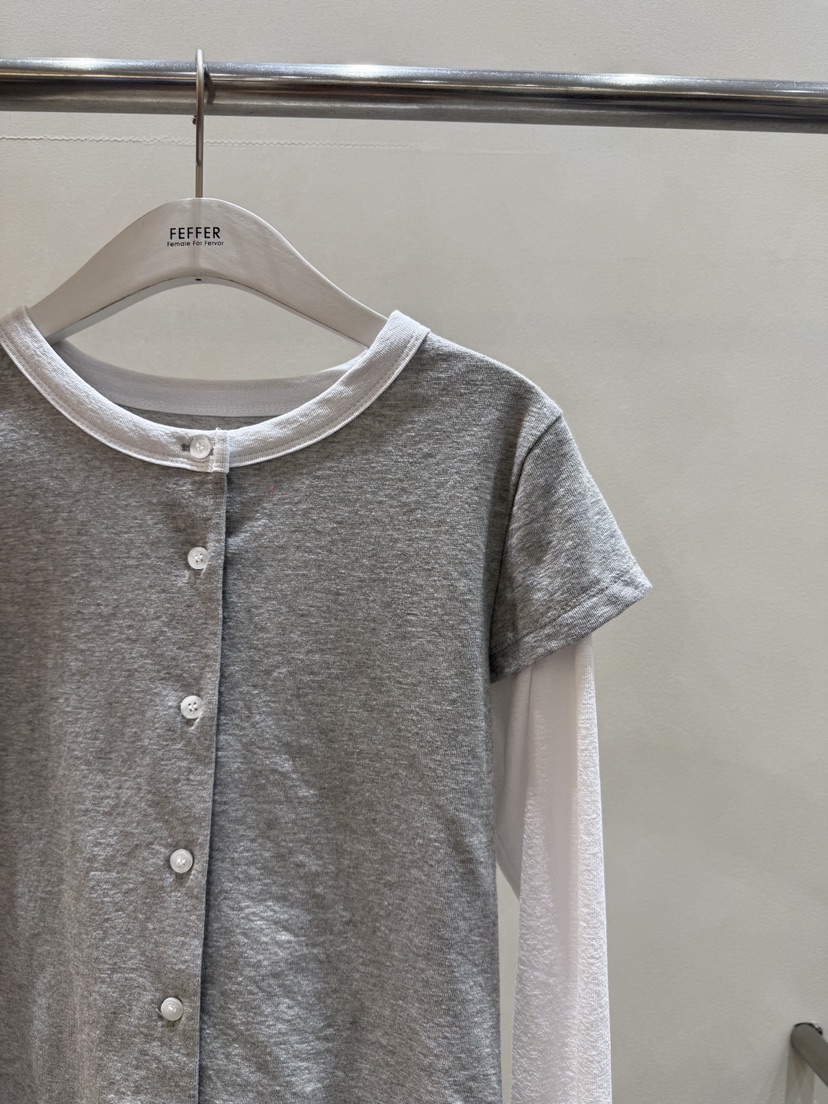 FEFFER東大門代購女裝新款26春季休閑職業推薦長袖T恤假兩件FEFFER長袖T恤
