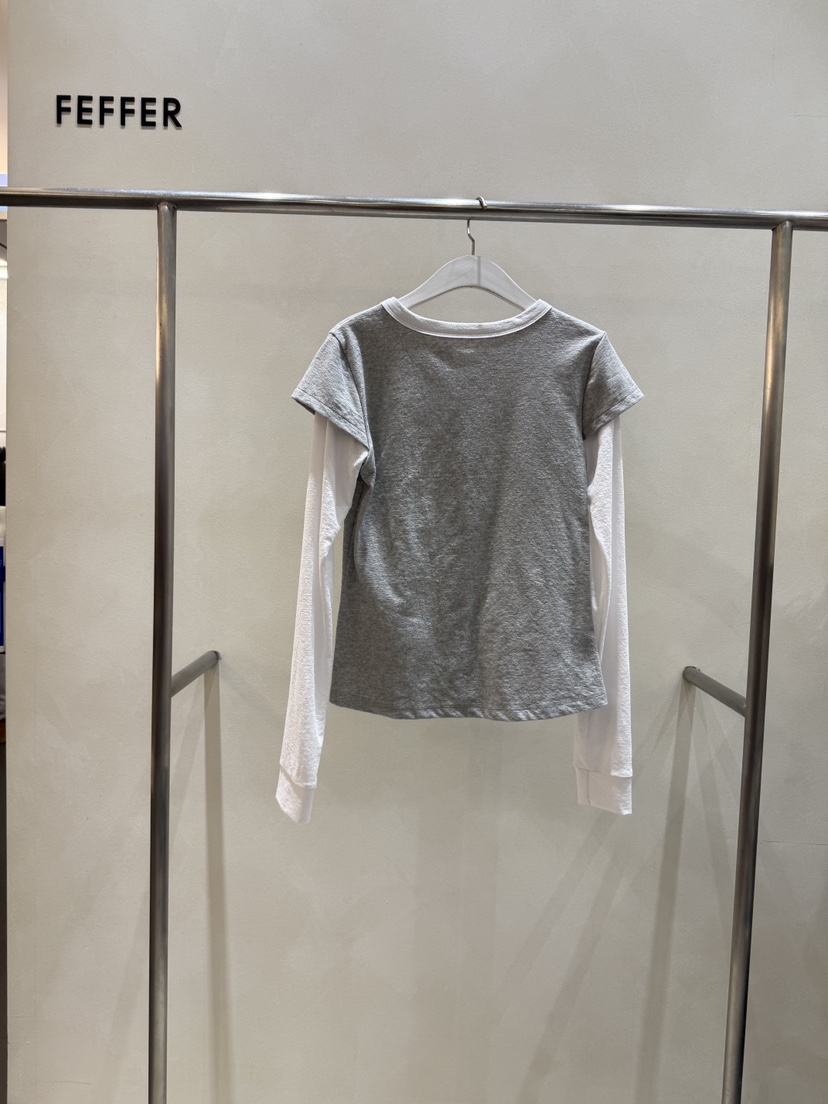 FEFFER東大門代購女裝新款26春季休閑職業推薦長袖T恤假兩件FEFFER長袖T恤