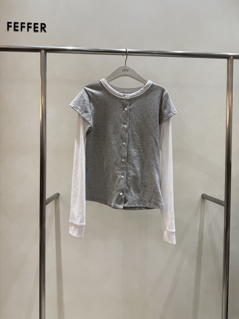 FEFFER東大門代購女裝新款26春季休閑職業推薦長袖T恤假兩件FEFFER長袖T恤圖色1