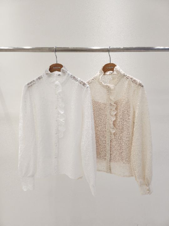 FEMME韓國直郵女士新品時尚熱賣休閑襯衫蕾絲衫荷葉邊蕾絲FEMME襯衫/蕾絲衫