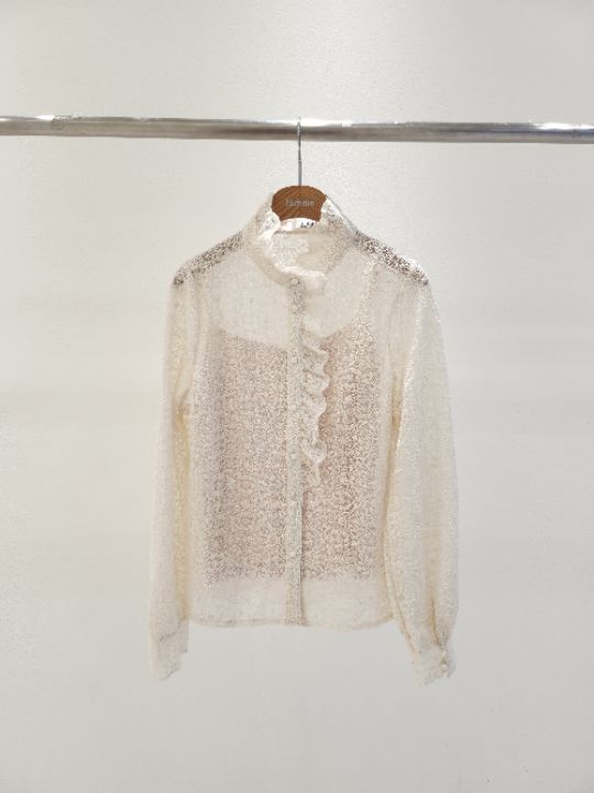 FEMME韓國直郵女士新品時尚熱賣休閑襯衫蕾絲衫荷葉邊蕾絲FEMME襯衫/蕾絲衫圖色1