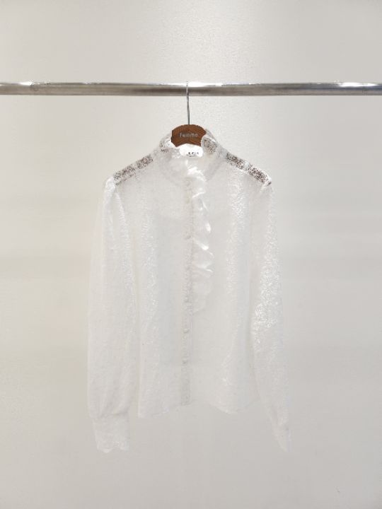 FEMME韓國直郵女士新品時尚熱賣休閑襯衫蕾絲衫荷葉邊蕾絲FEMME襯衫/蕾絲衫圖色2