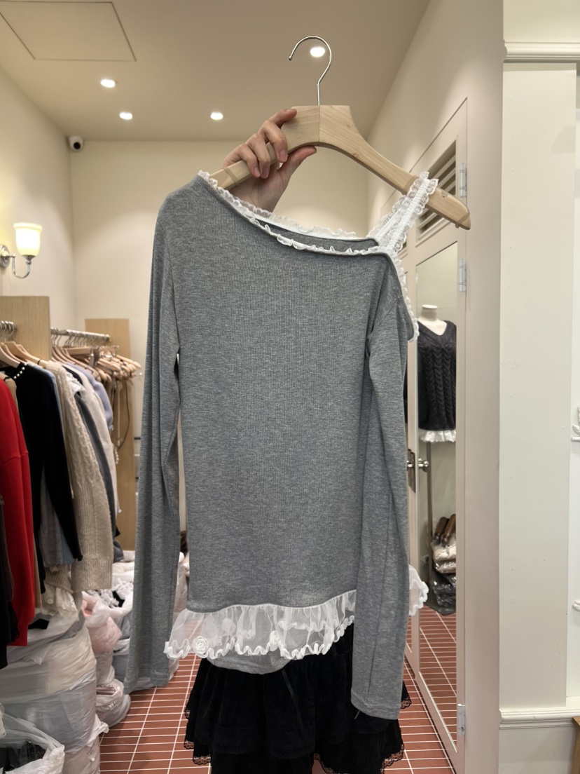 BE&amp;BE韓國代購女士新款推薦職業26春季時尚長袖T恤露肩BE&be長袖T恤圖色1