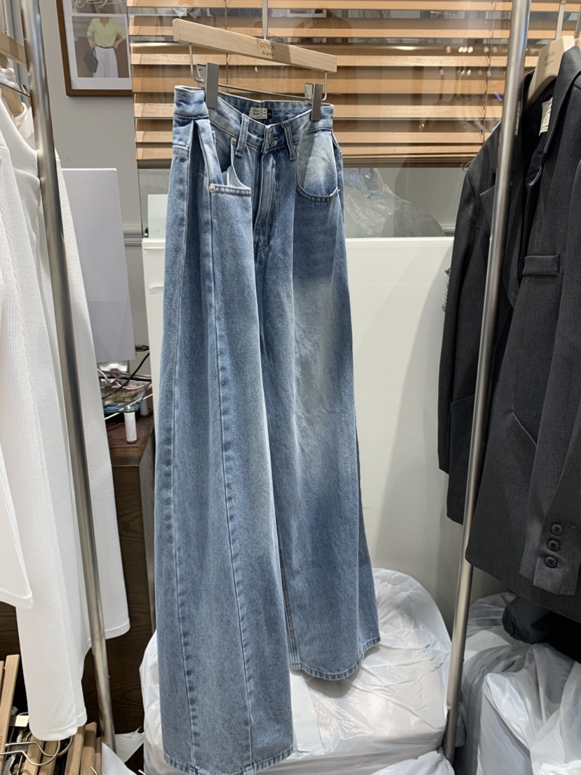 DE GO YOU東大門直郵女裝新品26春季休閑職業牛仔褲褶裥DE GO YOU牛仔褲