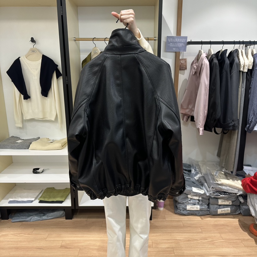 MUYBIEN韓國代購女裝新品推薦人氣休閑職業時尚皮衣皮革雙層MUYBIEN皮衣