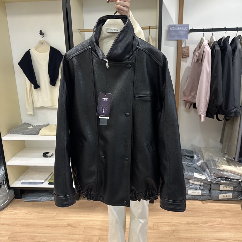 MUYBIEN韓國代購女裝新品推薦人氣休閑職業時尚皮衣皮革雙層MUYBIEN皮衣圖色1