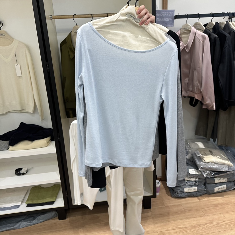 MUYBIEN韓國代購女裝新款人氣職業休閑時尚長袖T恤天絲圓領MUYBIEN長袖T恤圖色2