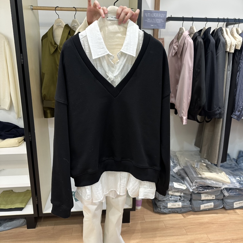 MUYBIEN韓國代購女裝新品人氣職業時尚熱賣推薦衛衣不含內搭MUYBIEN衛衣圖色2黑色