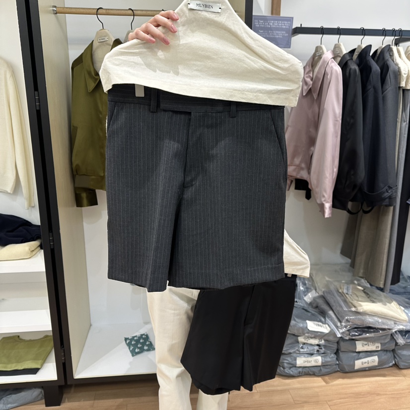 MUYBIEN韓國直郵女士新款人氣職業推薦時尚休閑26春季短褲MUYBIEN短褲圖色2灰條紋