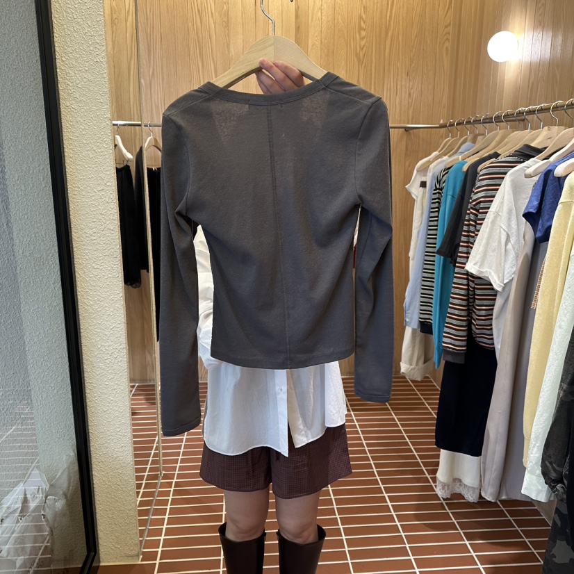 CHOI-L東大門代購女裝新款熱賣休閑人氣推薦時尚長袖T恤V領CHOI長袖T恤