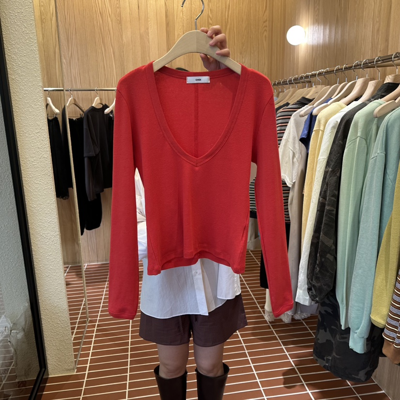 CHOI-L東大門代購女裝新款熱賣休閑人氣推薦時尚長袖T恤V領CHOI長袖T恤圖色3