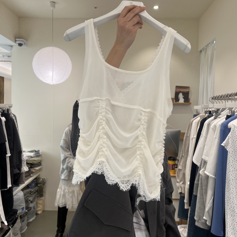 ARE韓國代購女裝新款推薦時尚26春夏職業吊帶背心透明褶皺ARE YOU/ARE吊帶/背心