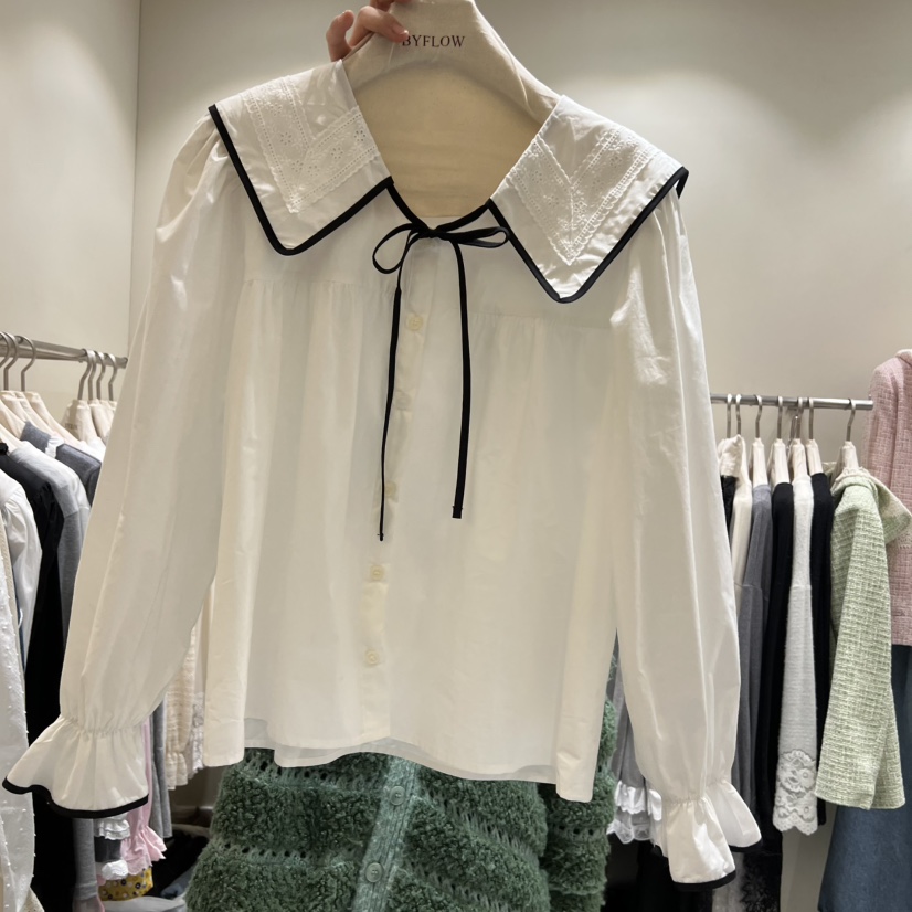 BY FLOW東大門代購女士新款26春夏熱賣時尚襯衫蕾絲衫拉絲BY FLOW襯衫/蕾絲衫圖色1