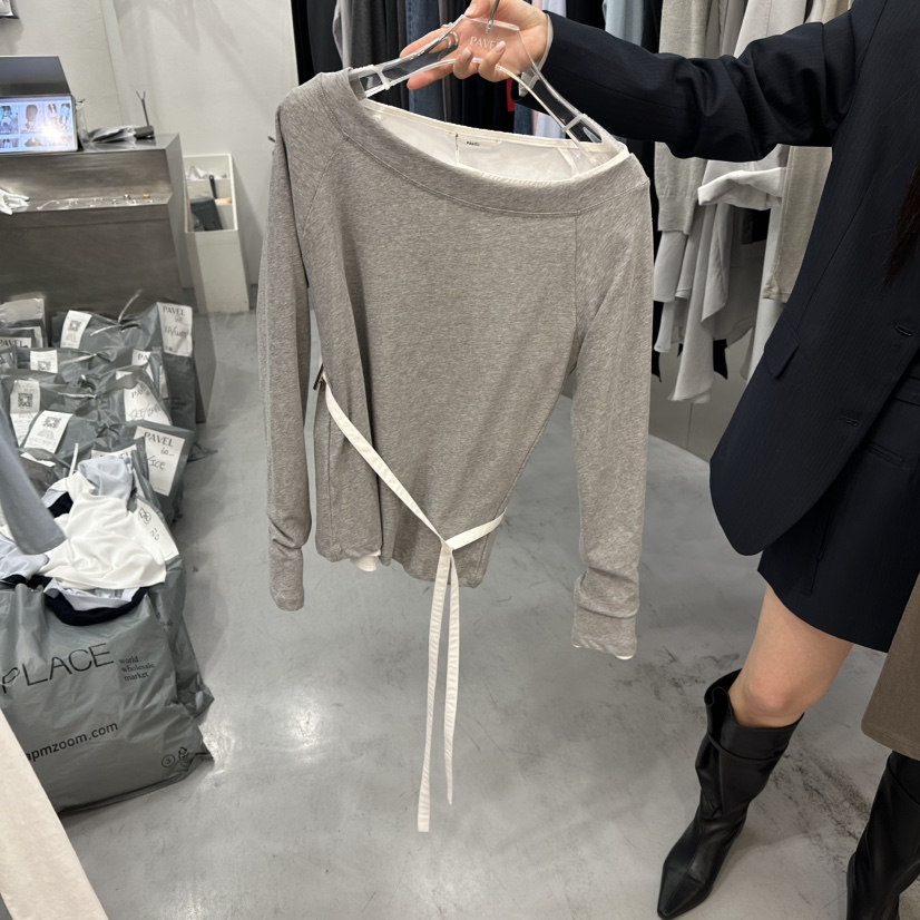 PAVEL東大門代購女士新品26春夏真品職業時尚長袖T恤船領PAVEL長袖T恤圖色2