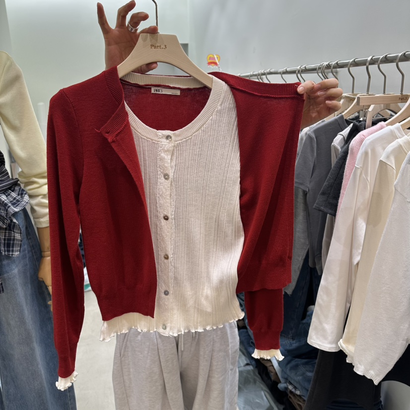 PART3韓國代購女裝新款熱賣職業真品休閑針織衫假兩件開襟衫Part.3針織衫