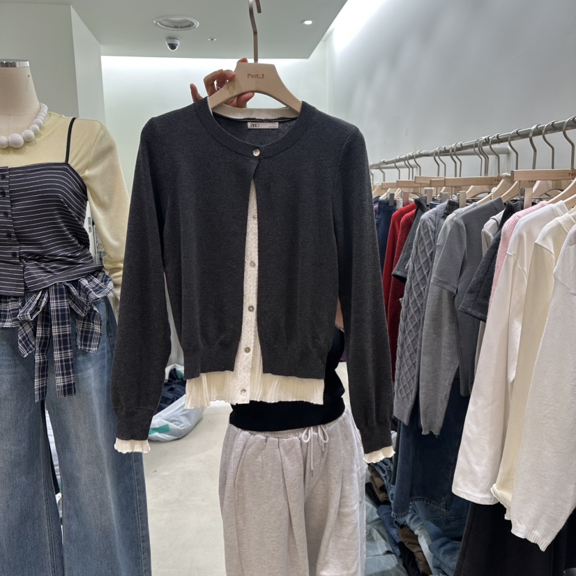 PART3韓國代購女裝新款熱賣職業真品休閑針織衫假兩件開襟衫Part.3針織衫圖色2