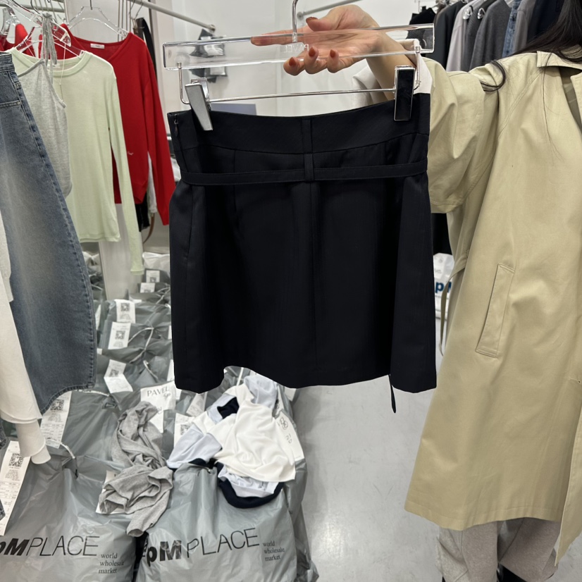 PAVEL韓國直郵女裝新款真品職業推薦休閑時尚熱賣短裙含腰繩PAVEL短裙