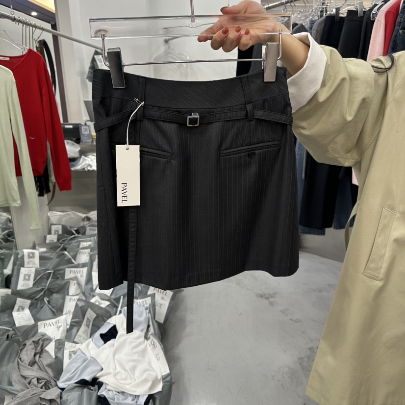 PAVEL韓國直郵女裝新款真品職業推薦休閑時尚熱賣短裙含腰繩PAVEL短裙圖色1條紋
