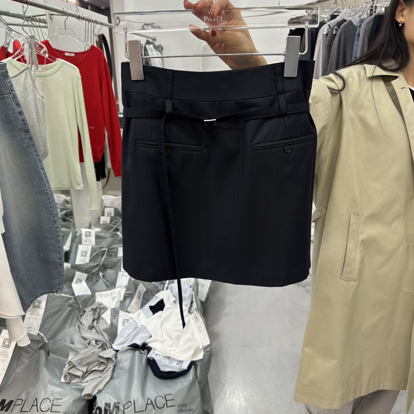 PAVEL韓國直郵女裝新款真品職業推薦休閑時尚熱賣短裙含腰繩PAVEL短裙圖色2純色