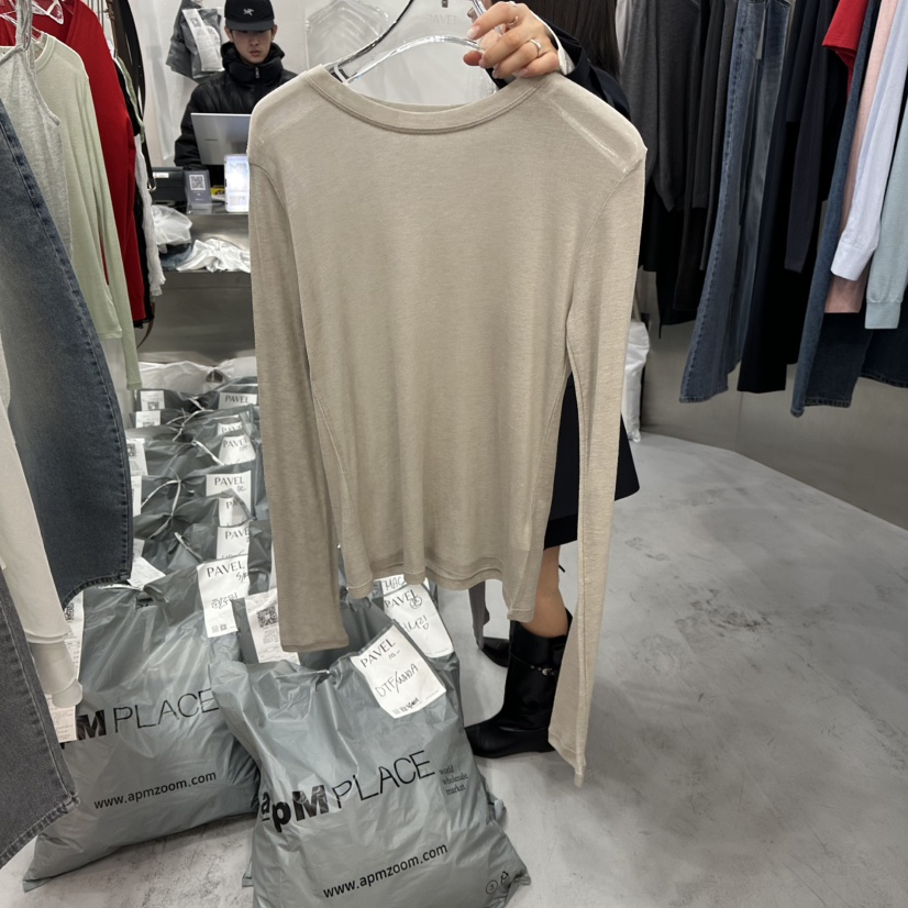 PAVEL韓國代購女裝新品26春夏人氣推薦休閑熱賣時尚長袖T恤PAVEL長袖T恤圖色4杏色