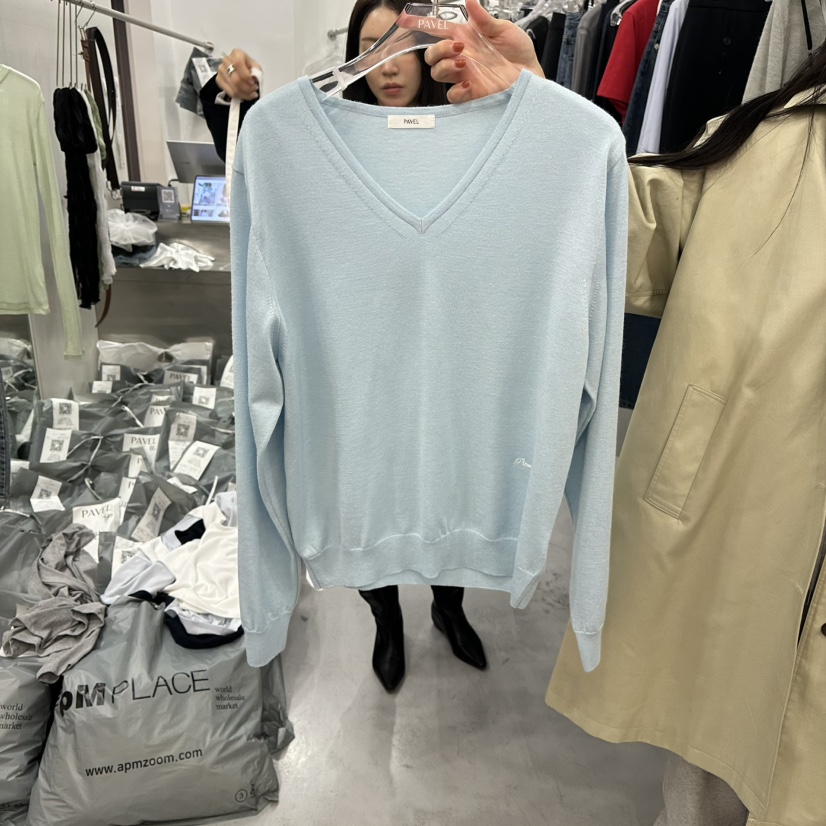 PAVEL韓國代購女裝新品推薦真品時尚熱賣休閑針織衫V領刺繡PAVEL針織衫圖色3
