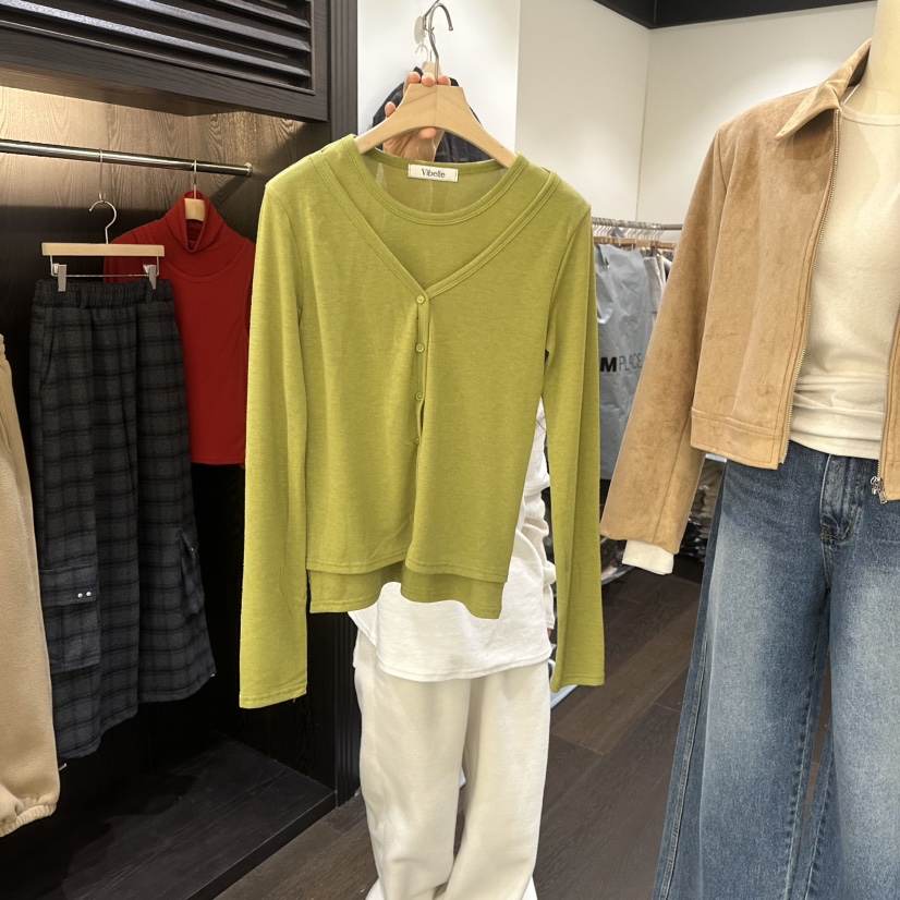 VIBELLE韓國代購女士新品時尚人氣真品長袖T恤假兩件特價VIBELLE長袖T恤圖色1